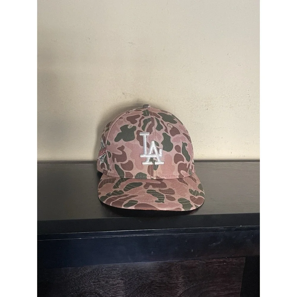 New Era Los Angeles Dodgers Duck Camo Hat Cap 59Fifty Brown Tan 1988 Size 7